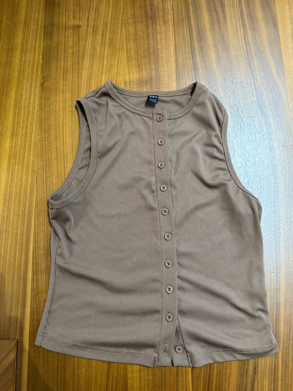 Button-Front Ribbed Tank Top - Brown